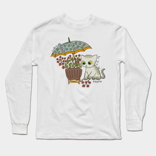 Cat playing with flowers Long Sleeve T-Shirt